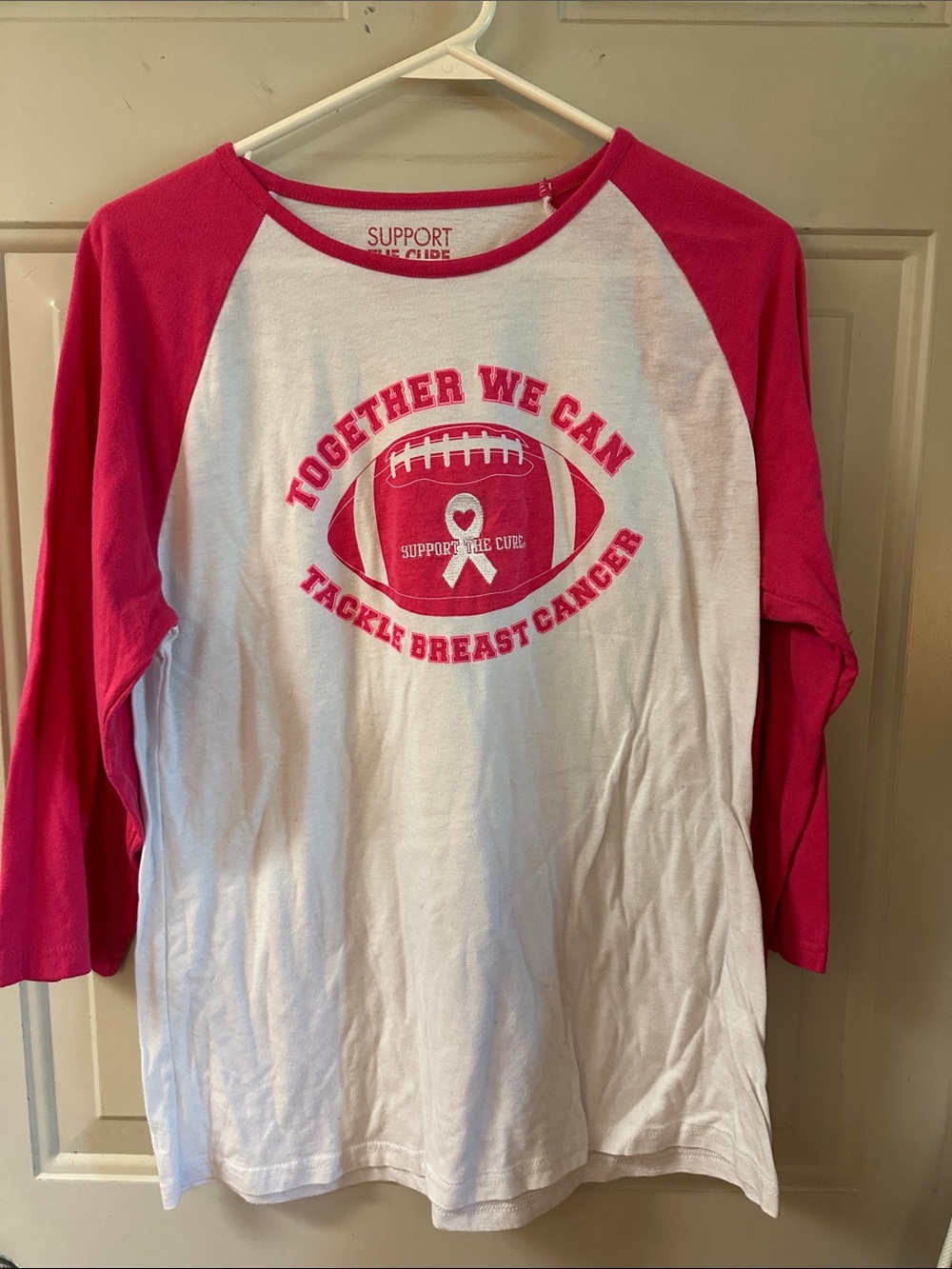 Women's Pink & White Raglan Long Sleeve Tee